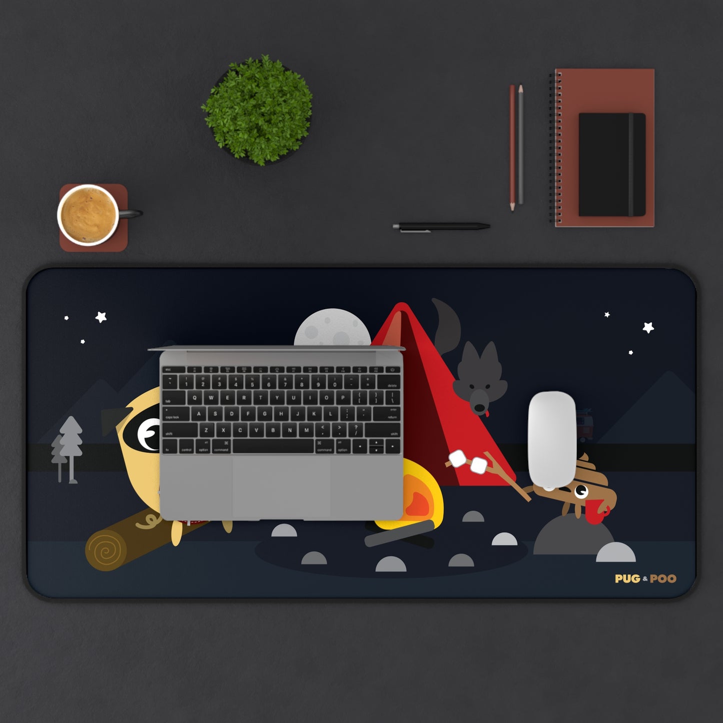 Desk Mat - Funny Camping Dog Playing Banjo Design