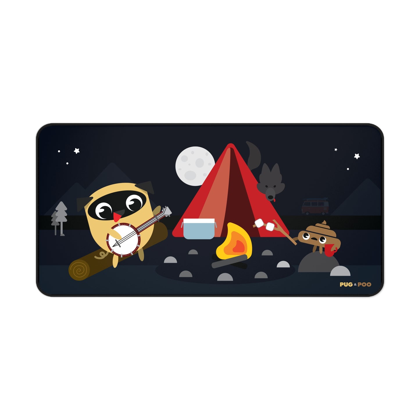 Desk Mat - Funny Camping Dog Playing Banjo Design