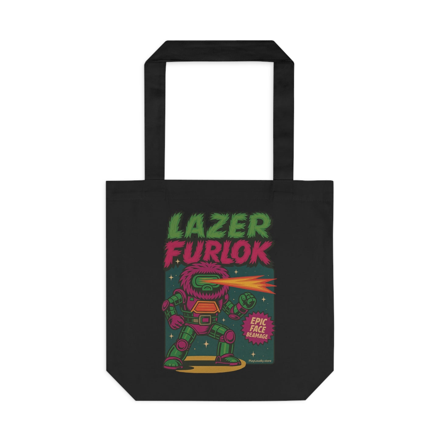 Lazer Furlok Cotton Tote Bag | Epic Face Beamage Tote for Toy Hunts, Gamers, Shopping, Travel, Cosplay, Gift