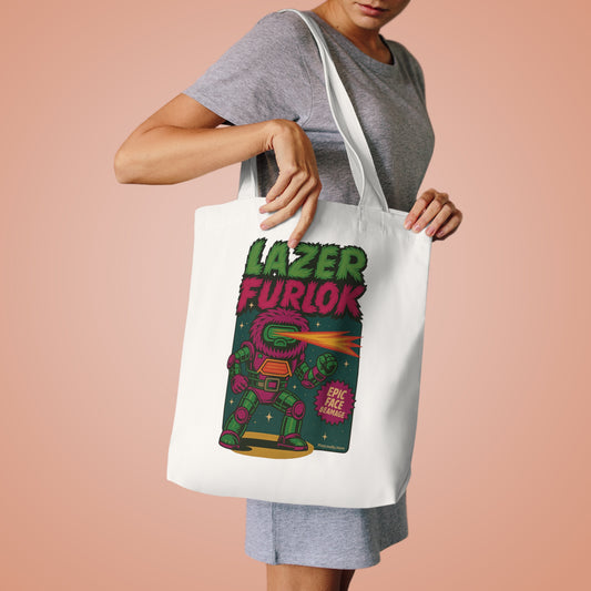 Lazer Furlok Cotton Tote Bag | Epic Face Beamage Tote for Toy Hunts, Gamers, Shopping, Travel, Cosplay, Gift