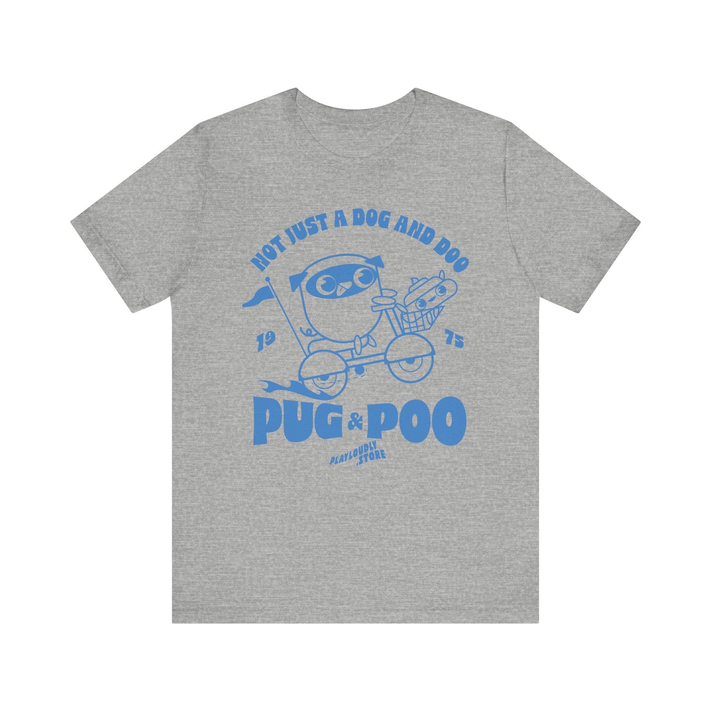 Funny Dog Riding Scooter Pug and Poo Unisex Tee