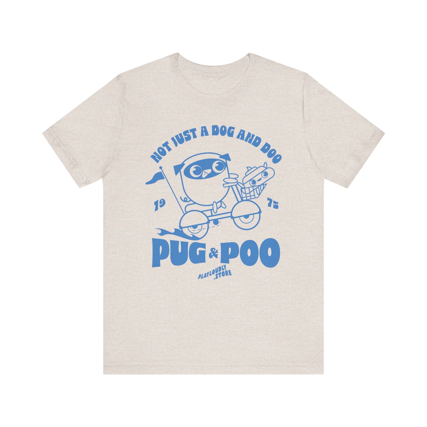 Funny Dog Riding Scooter Pug and Poo Unisex Tee