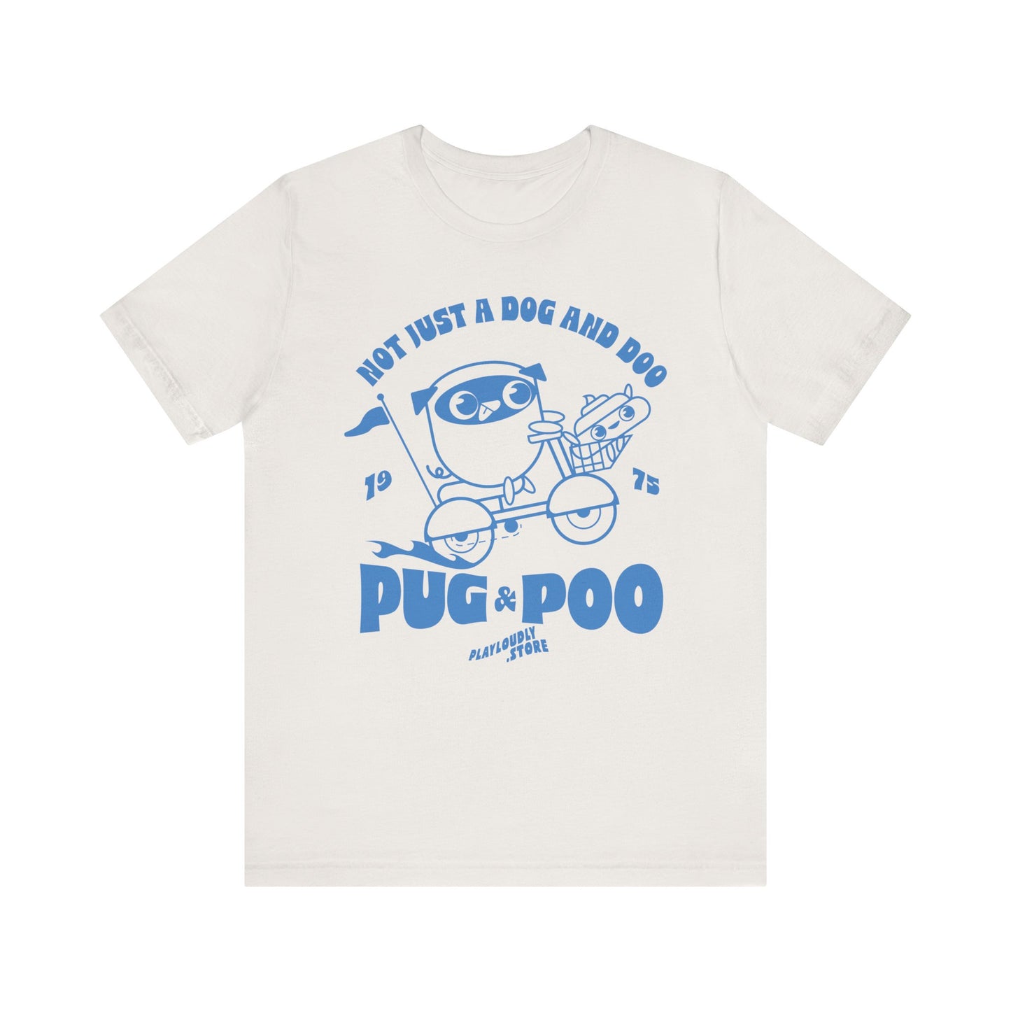 Funny Dog Riding Scooter Pug and Poo Unisex Tee