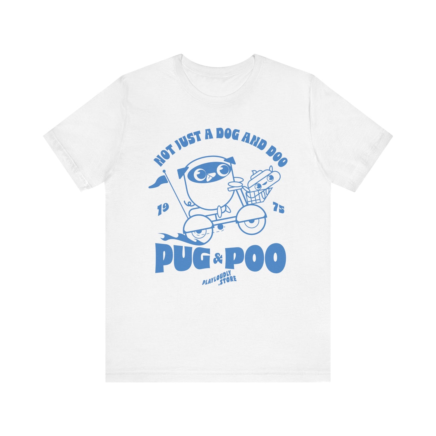 Funny Dog Riding Scooter Pug and Poo Unisex Tee