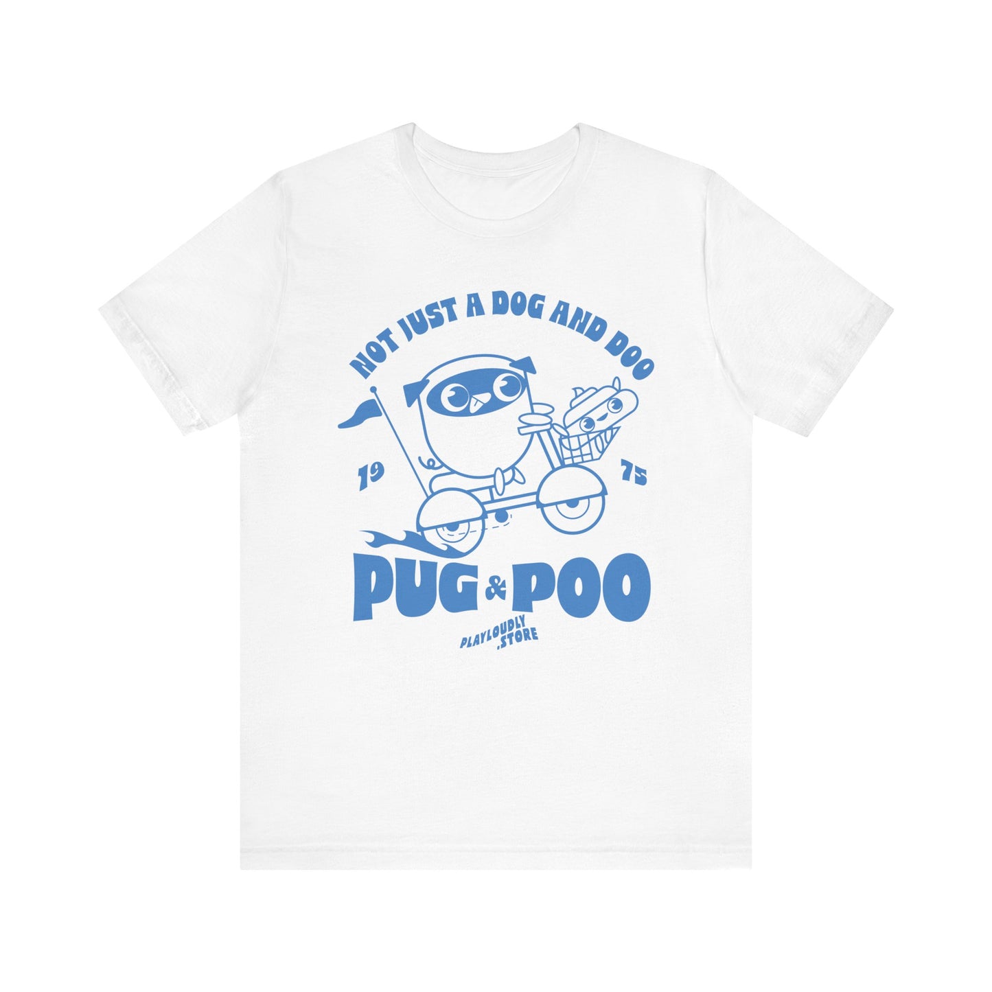 Funny Dog Riding Scooter Pug and Poo Unisex Tee