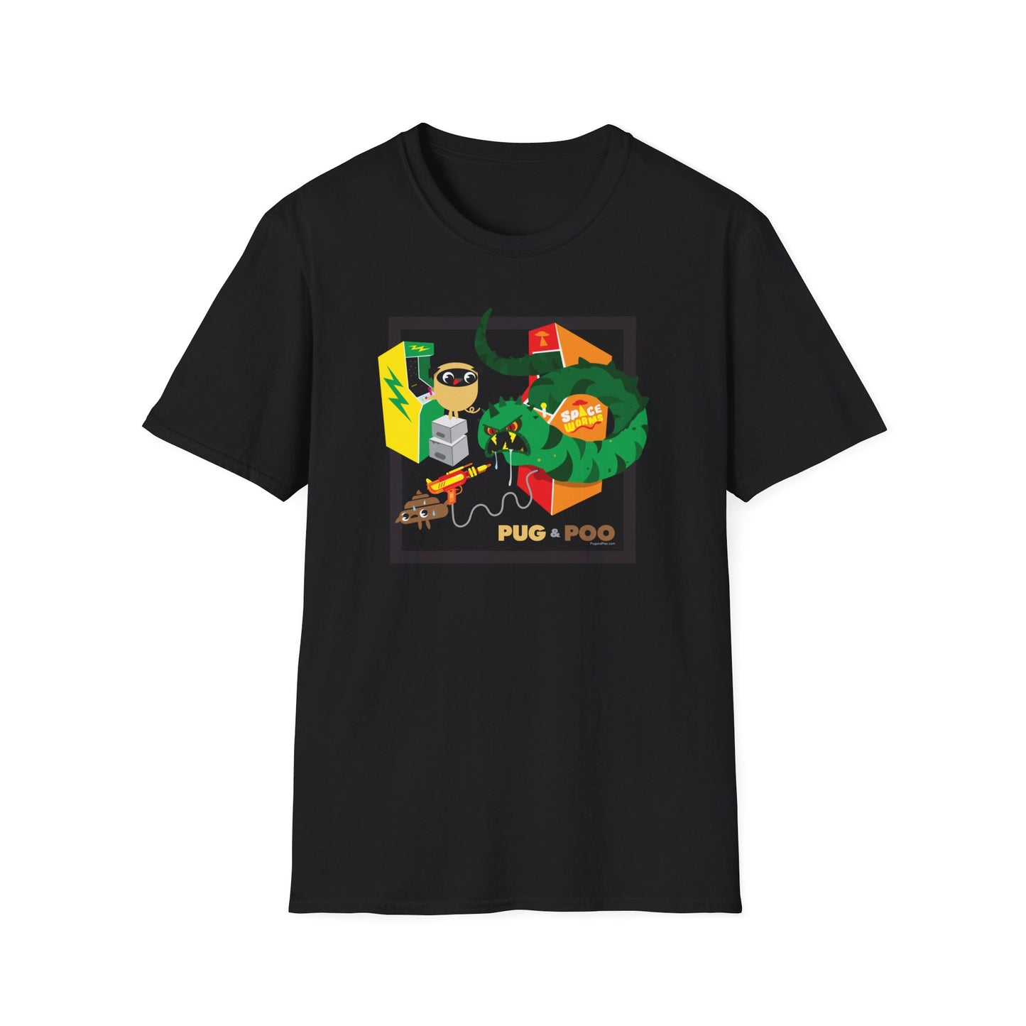 Pug & Poo Arcade Unisex Softstyle T-Shirt