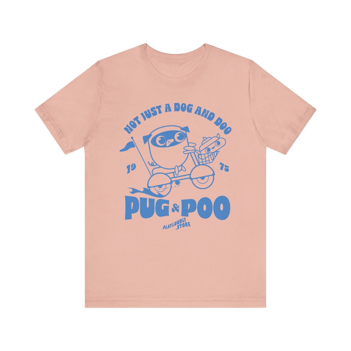 Funny Dog Riding Scooter Pug and Poo Unisex Tee