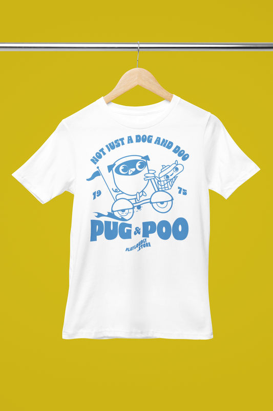 Funny Dog Riding Scooter Pug and Poo Unisex Tee