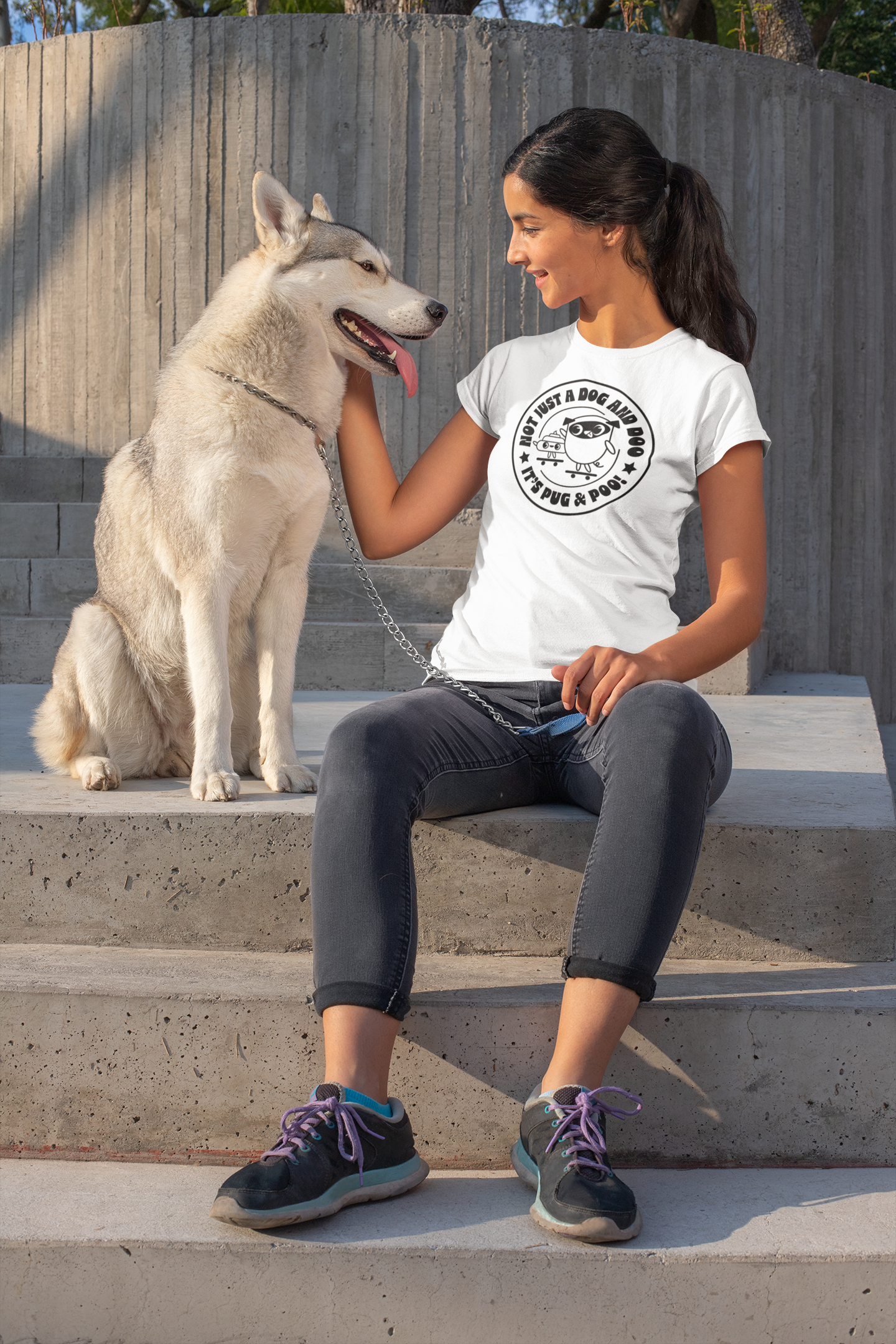 Not Just A Dog and Poo, It's Pug & Poo! BLK Circle Unisex Softstyle T-Shirt